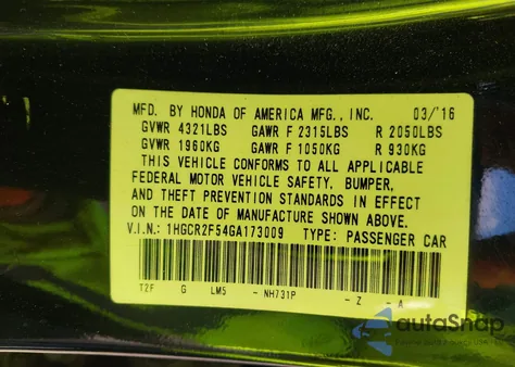 2016 Honda Accord Sport from USA, damaged, VIN 1HGCR2F54GA173009